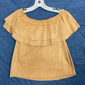 SOHO New York Company‎ Layered Ruffled Off Shoulder Top Womens  Suede XS Beige